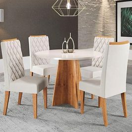 Conjunto Sala de Jantar Mesa Columbia Com 4 Cadeiras Iza Viero | Mel/Blonde/Veludo Marfim
